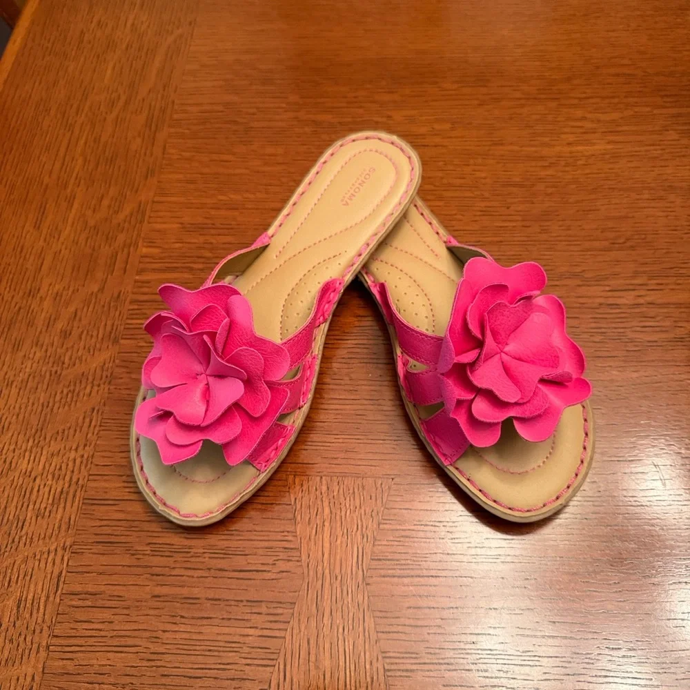 SONOMA Hot Pink Floral Layered Slide Sandals for Women - Picture 4 of 12